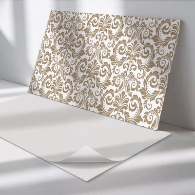 Wallfluent Vinyl Wandpaneel - Plantenpatroon met ornamenten Vinyl Wandbekleding - 120 cm x 60 cm - Beige PVC wandpaneel - 1 stuk - Rechthoekig Wandbekleding Vinyl - Patroon Wandpaneel - Zelfklevend Muurpaneel - Wandpaneel Keuken en Badkamer