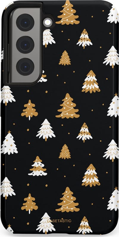 Casetastic hoesje geschikt voor Samsung Galaxy S22 - Dubbellaagse bescherming - Happy Chistmas Kerstbomen - Fashion Case - Zwart