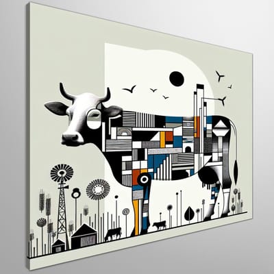 Modern koeien schilderij | Boerse schoonheid: hedendaags meesterwerk vol koeienglamour | Kunst - 60x60 centimeter op Canvas | Foto op Canvas
