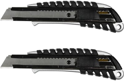 Benson Afbreekmes - 2x - snijmes - werkmes - 18 mm - zwart - anti-slip handvat - automatische vergrendeling