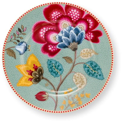 Pip Studio - Gebaksbord Blooming Tales - Blauw met bloemen - Gouden rand