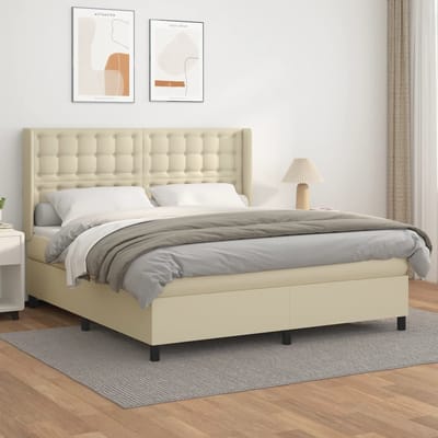 vidaXL - Boxspring - met - matras - kunstleer - crèmekleurig - 180x200 - cm