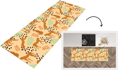 Keukenloper - Loper keuken - Patroon - Jachtluipaard - Bladeren - 150x50 cm - Keukenloper vinyl