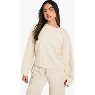 boohoo Dames Getailleerde Taille Sweatshirt met Buisjes | Ecru | Maat: Large