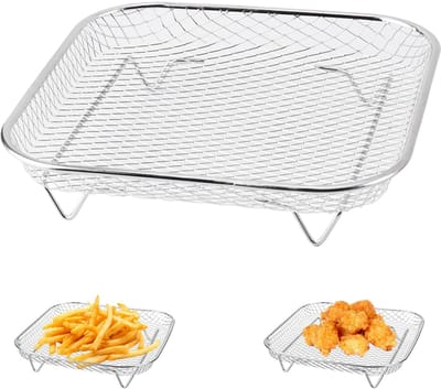 carmdering - Airfryer Mandje - Hetelucht Friteuse Insert - Roestvrij Staal Korf - Verbeterde Luchtcirculatie - Veelzijdig Gebruik - Roestvrij Staal 304 - Vierkant Ontwerp - Compacte Opbergvorm - 1 Stuk