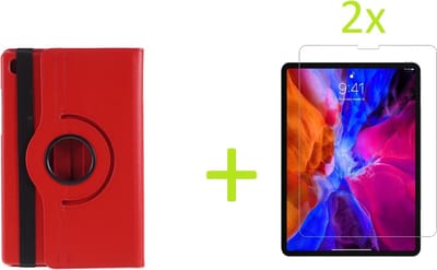 Book Cover Geschikt voor: Samsung Galaxy Tab A7 10.4 (2020) Multi Stand Case - 360 Draaibaar Tablet hoesje - Tablethoes - Rood + 2x Screenprotector