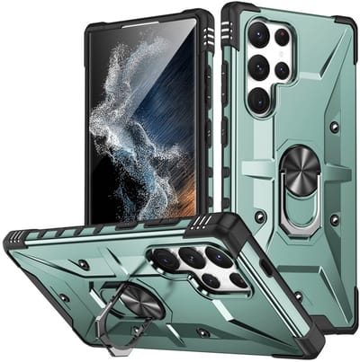 Coverup Hoesje - Geschikt voor Samsung Galaxy S25 Ultra Hoesje - Coverup Heavy Duty Ring Kickstand Back Cover - Mintgroen
