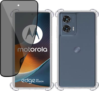 Hoesje + Privé Screenprotector geschikt voor Motorola Edge 50 Fusion – Privacy Tempered Glass - Case Transparant