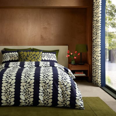 Orla Kiely Sycamore Stripe Space Blue - dekbedovertrek set - 200x200 cm met slopen - percaalkatoen met knopensluiting - tweepersoons