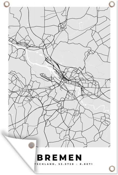 Muurdecoratie Bremen - Kaart - Stadskaart - Plattegrond - Duitsland - 120x180 cm - Tuinposter - Tuindoek