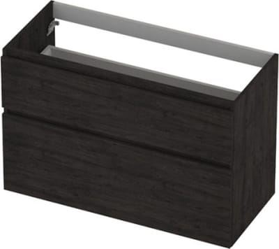 INK® wastafelonderkast 2 laden greeploos houten keerlijst asymmetrisch 100x45x65cm, houtskool eiken