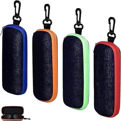 4-delige brillenkoker-set met ritssluiting – brillenkoker - brillendoos - brillenetui – Zonnebrilkokers – Geschikt voor brillen op sterkte en zonnebrillen – 16 x 7 x 4 cm – EVA – Blauw/Oranje/Groen/Rood