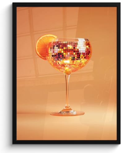 Fotolijst inclusief poster - Posterlijst 50x70 cm - Posters - Drank - Oranje - Glitter - Disco - Foto in lijst - Keuken decoratie muur - Wanddecoratie accessoires - Muurdecoratie - Schilderijen