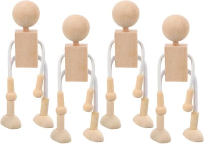 4 Stuks Houten Speelgoed Onvoltooide Poppen Creatieve Knutselrobot voor Kinderen, Schilderen, Educatief en Vormen Spelletjes Thuis Lichtbruin