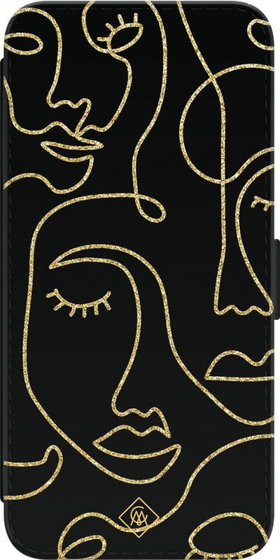 Casimoda® bookcase - Geschikt voor Samsung Galaxy S23 - Hoesje met pasjeshouder - Abstract Faces - Bruin/beige - Kunstleer