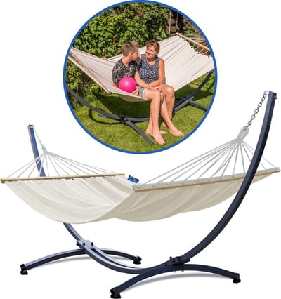 Hangmat met Standaard en Spreidstok – 2 Persoons – Extra Stabiel Frame tot 220 kg – Duurzame Hangmatset –Grande Roma