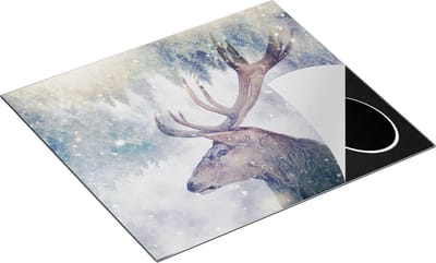 Chefcare Inductie Beschermer Hertenkop - Hert op een Bomen Achtergrond - 60x50 cm - Afdekplaat Inductie - Kookplaat Beschermer - Inductie Mat