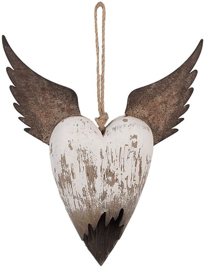 Clayre & Eef Decoratie Hanger Hart 25x4x30 cm Wit Bruin Hout