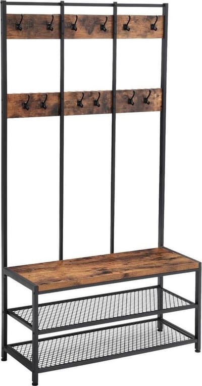 Nancy's Industrieel Garderoberek met Kapstok - Schoenenrek - 100 x 40 x 184 cm
