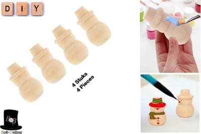 BOB ONLINE ™ – 4 Stuks – Natuurlijke Houten Kerstsneeuwpop Peg Doll – DIY Craft Toys – Kerstbool DIY Sneeuwpop Ornament – Houten Mensen Blanco – DIY Pet Doll – Mensen Decoraties voor Schilderen – Art Craft Projets - Blanco Houten Kerstpoppen