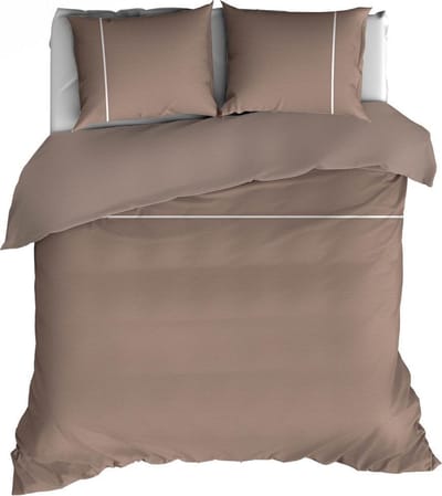 Romanette Duchesse flanel dekbedovertrek - Taupe/Wit - Lits-jumeaux (240x200/220 cm + 2 slopen)