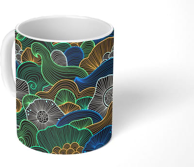 Mok - Koffiemok - Patroon - Bloemen - Glow - Mokken - 350 ML - Beker - Koffiemokken - Theemok