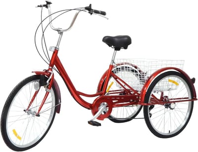 Driewieler Volwassenen - Comfortabele Fiets - Boodschappen en Uitjes - 6 Versnellingen - 24 Inch Wielen - Rood