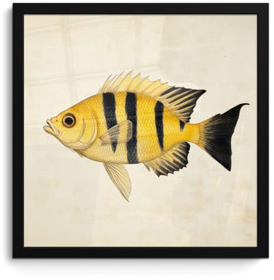 Poster in lijst - Fotolijst 40x40 cm - Posters - Geel - Vis - Strepen - Tropisch - Posterlijst zwart - Decoratie - Wanddecoratie woonkamer - Muurdecoratie slaapkamer