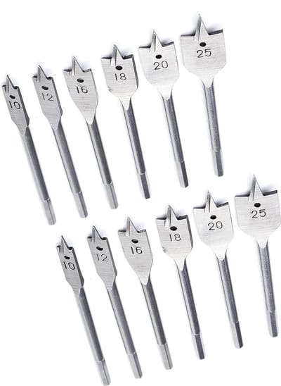 Set van 12 speedboren (voor hout, 10, 12, 16, 18, 20 en 25 mm)