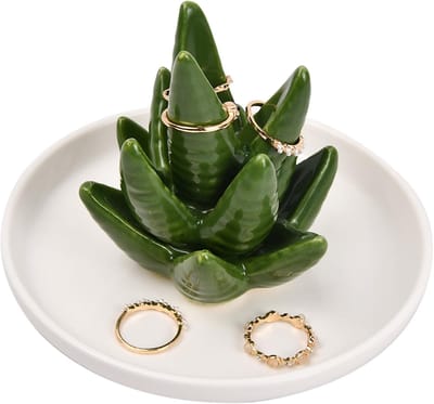 Virtubuy - Aloe Jewelry Stand - Cactus Ringhouder - Modern design - Groen en wit - Sieraden organizer - Perfect voor dames - Handgemaakt