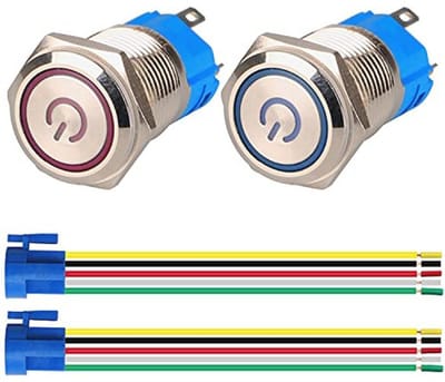 Vergrendeling Drukknop Waterdicht LED Schakelaar voor 16mm Montagegat - Blauw en Rood