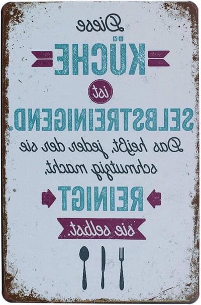 Keuken Decoratie Schild - Wandbord Metaal - Keuken Opvrolijken - Zelfreinigend Tekst - 20cm x 30cm - Zilver Grijs