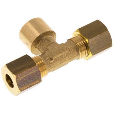 G 1/8'' x 6mm Messing T-stuk Knelfitting 150 Bar DIN EN 1254-2
