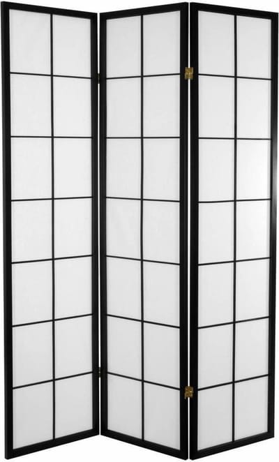 Fine Asianliving Japanse Kamerscherm B135xH180cm 3 Panelen Shoji Rijstpapier Zwart