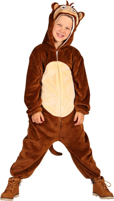 Dieren Kostuum Aap Kinderen - Pluche - Dieren Onesie - Carnaval - Verkleedkleren Kinderen - Bruin - Maat 164