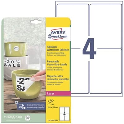 Avery afneembare weerbestendige etiketten formaat 991 x 139 mm (b x h) wit doos van 80 etiketten