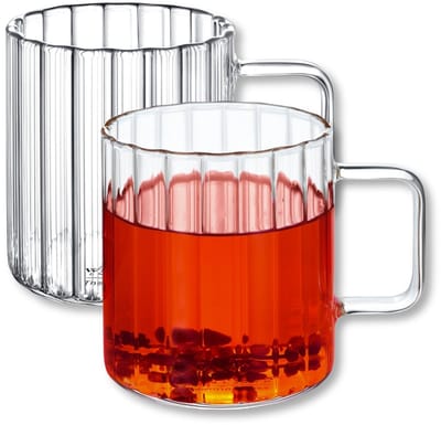 Wilmax Thermische Geribbelde Glazen Koffiebekers 400ml - Set van 2