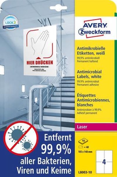 Avery Etiketten Zweckform Antibacterie 148 X 105 Mm Wit 40 Stuks