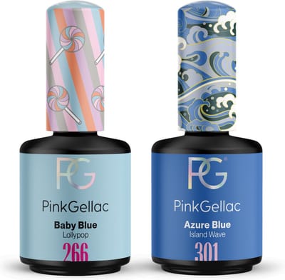 Pink Gellac Gellak Set - Manicure Set met 2 x 15ml Kleuren - 266 Baby Blue - 301 Azure Blue - Voordeelbundel Gelnagellak - Gel Nagellakset voor Thuis