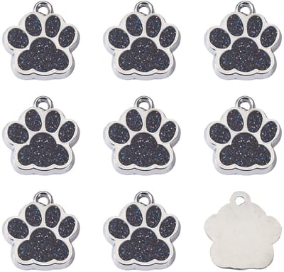 10 stuks katten- en hondenpoot geluksbrenger hanger legering emaille puppy kitten beer dier voetafdruk bedeltjes kralen met glitter poeder voor doe-het-zelf (DIY) sieraden maken, zwart