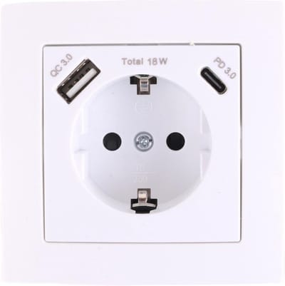 Benson Wandcontactdoos - Stopcontact met randaarde en USB A/C - Inbouw - Wit