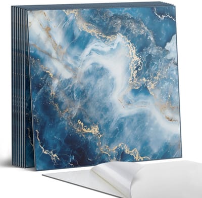 Coloray Plaktegels - Abstract marmerpatroon Portugese Tegels - 30 cm x 30 cm - Blauw Plaktegels - 9 stuks - Vierkant PVC Tegels - Plaktegels Keuken - Zelfklevende Vloertegels - Vinyltegels Vloer Zelfklevend - Zelfklevende Tegels