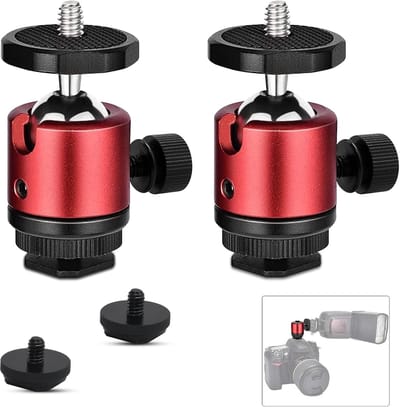 2 stuks mini kogelkop statiefkop met 1/4 schroefgat 360° draaibare kogelkop voor camera's, DSLR, LED-licht, kogelgewricht houder compatibel met Nikon, HTC Vive VR, monopod, slider, statief enz