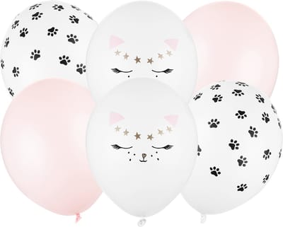 PARTYDECO - 6 roze katten latex ballonnen 30 cm pastel decoratie