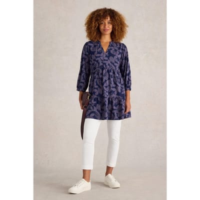 White Stuff Marlie Jersey Tunic Navy Print Maat: 10 | Blousejurken Outlet | Dames | Blauw