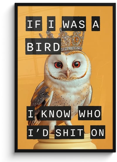 Poster in lijst - Fotolijst 80x120 cm - Posters - Geel - Uil - Vogel - Decoratie - Posterlijst zwart - Decoratie - Wanddecoratie woonkamer - Muurdecoratie slaapkamer