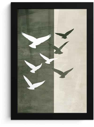 Poster in lijst - Fotolijst 20x30 cm - Posters - Japandi - Vogel - Groen - Posterlijst zwart - Decoratie - Wanddecoratie woonkamer - Muurdecoratie slaapkamer
