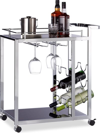 serveerwagen glas - met wijnrek - voor 6 flessen - 75 x 40 x 70 cm - metaal