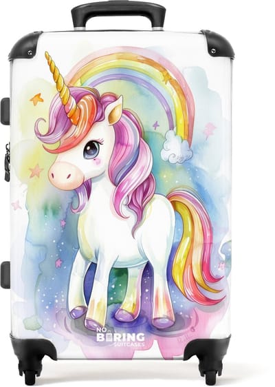 NoBoringSuitcases.com® - Kinderkoffer groot - Kindertrolley koffer - Eenhoorn - Regenboog - Kleurrijk - Rolkoffer lichtgewicht - Reiskoffer met 4 wielen - Grote trolley XL - 20 kg bagage
