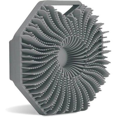 Siliconen body scrubber badborstel met ergonomisch handvat Draagbare douchemassage Reinigingsexfoliërende borstel grijs